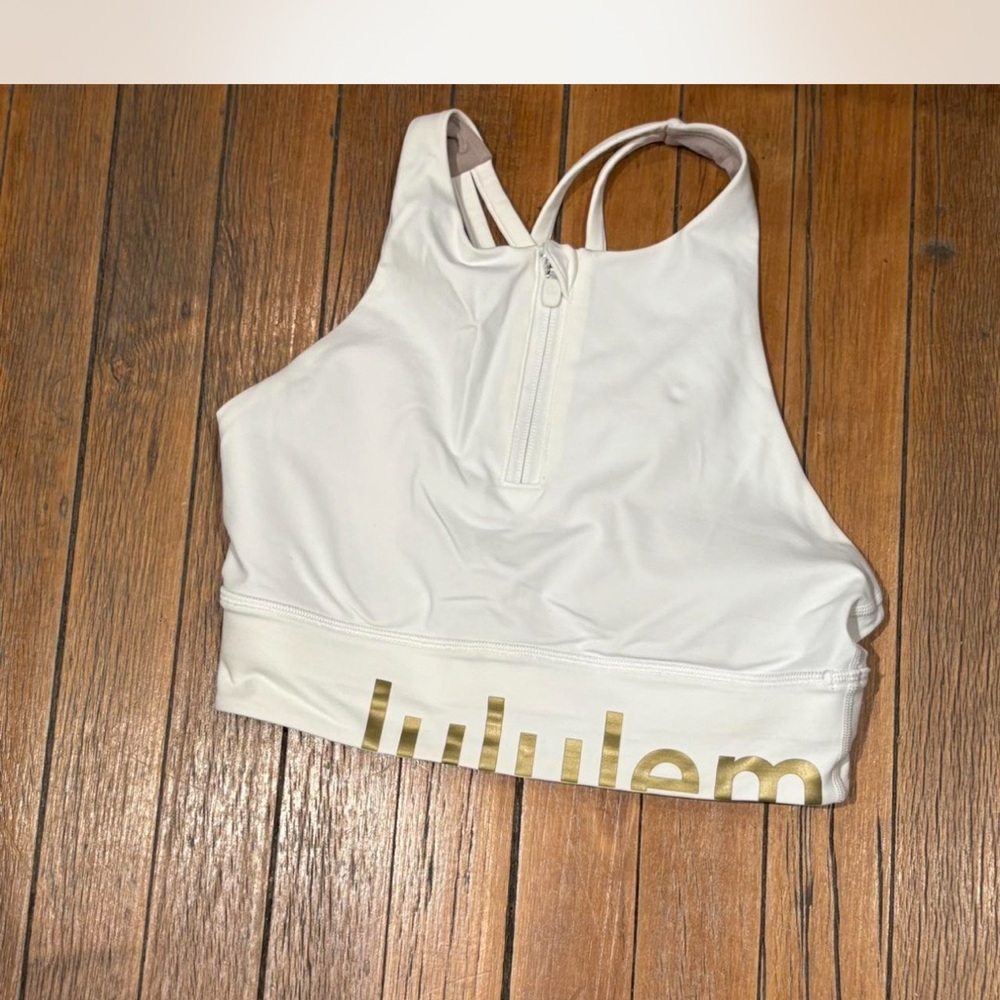 lululemon athletica White and Gold Sports Bra special edition energy bra